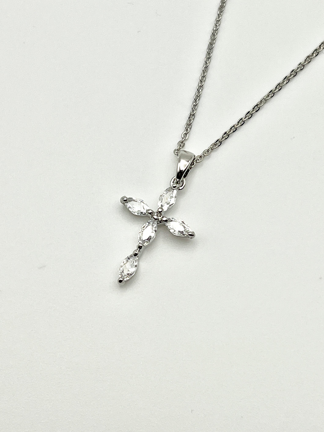 Crystal Jeweled Cross Silver Crystal Charm Necklace with 16 inch Cable Chain