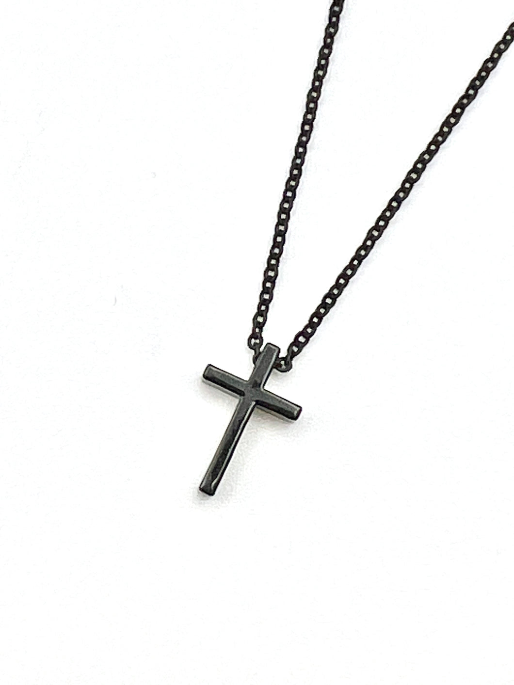 Black Cross Charm Necklace with 16 inch Cable Chain