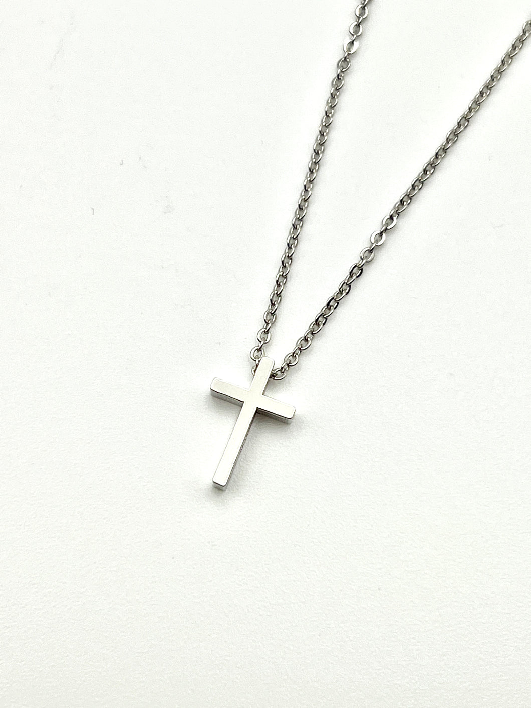 Silver Cross Charm Necklace with 16 inch Cable Chain