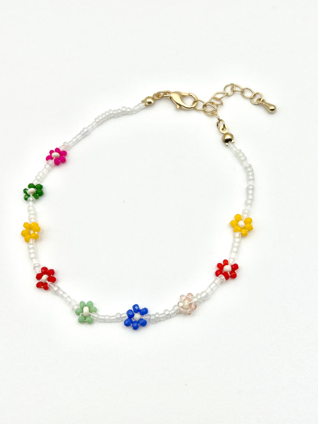 Multicolor Flower Bead and Gold Anklet