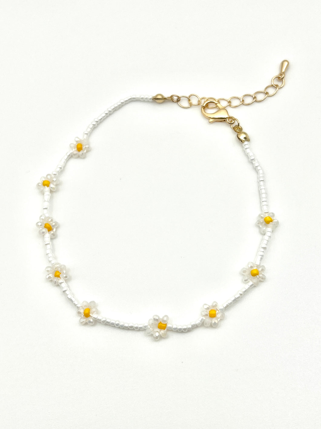 White and Yellow Flower Bead and Gold Anklet