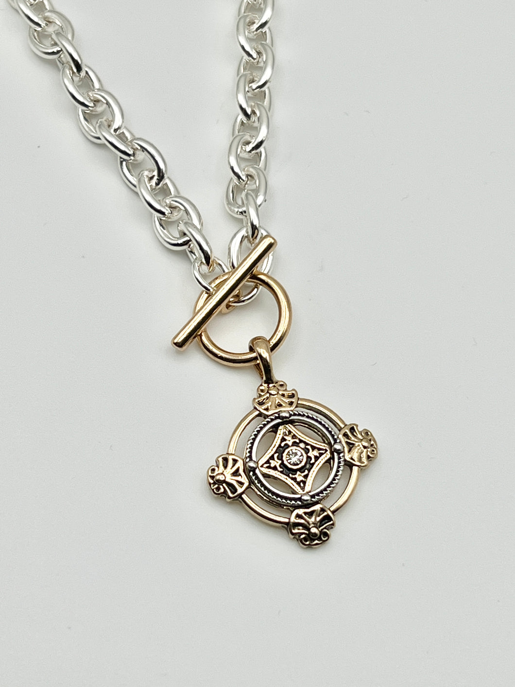 24/7 Wear Ancient Pendant Two Tone Stainless Steel Necklace with 18