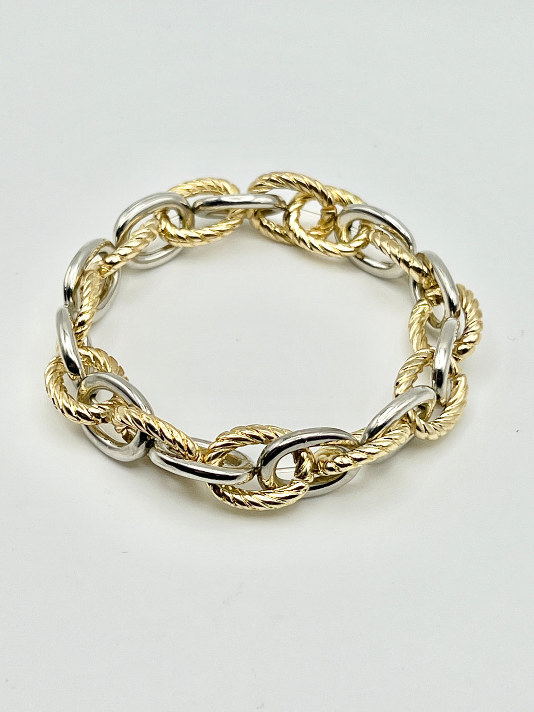 Two Tone Link Chain Silver Stretch Designer Bracelet