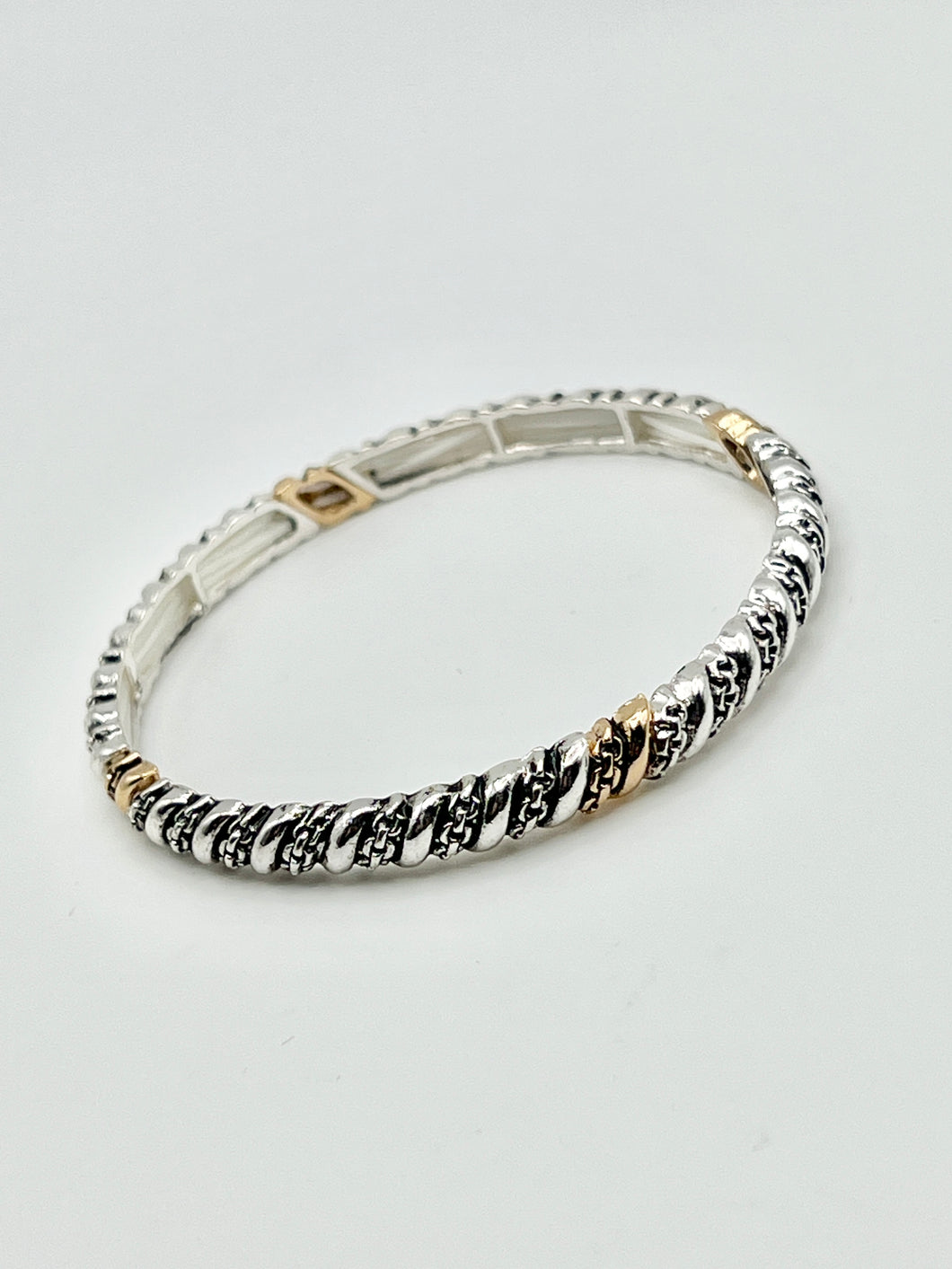 Two Tone Link Chain design Stretch Stackable Bracelet