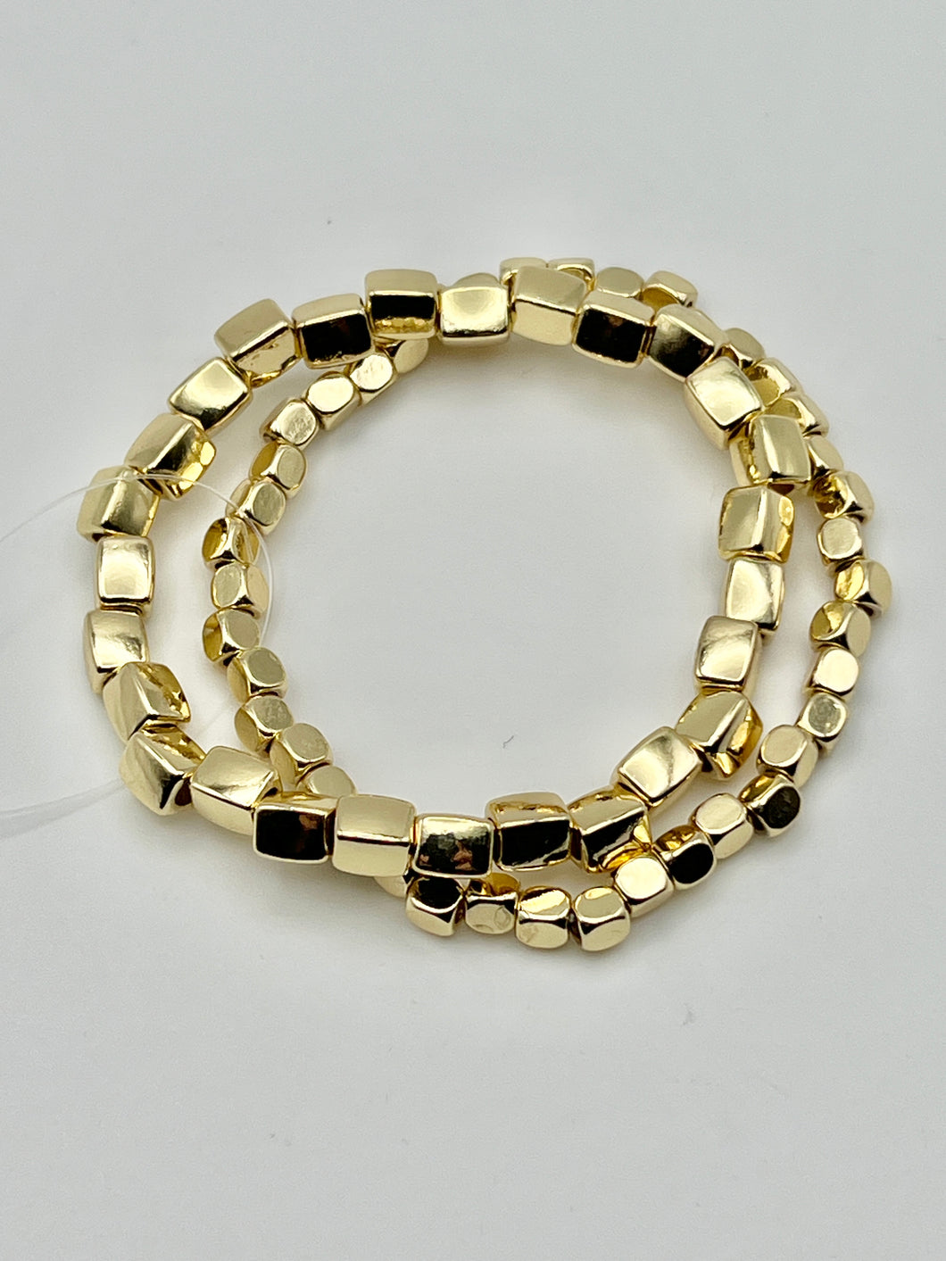 Gold Square Bead Metal Bracelets set of 2