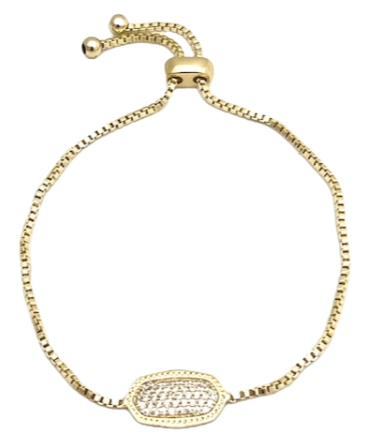 24/7 Wear Gold with Cubic Zirconia Oval Stainless Steel Slider Bracelet