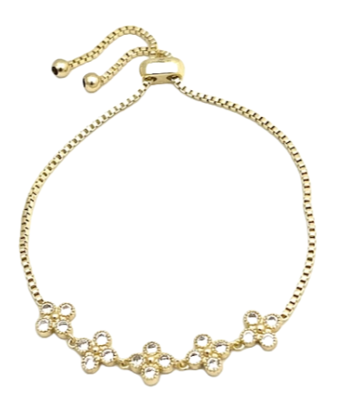 24/7 Wear Gold with 5 Cubic Zirconia Clovers Stainless Steel Slider Bracelet