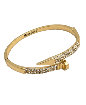 24/7 Wear Gold Nail Stainless Steel Bangle with Crystals and Clasp