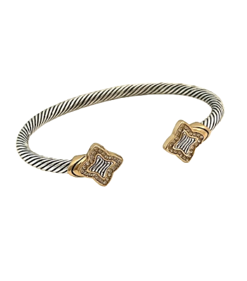 24/7 Wear 4 Point Stars Two Tone Cable Stainless Steel Cuff