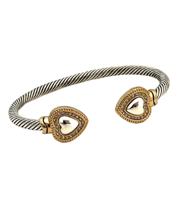 24/7 Wear Heart End Caps Two Tone Cable Stainless Steel Cuff