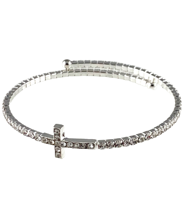 Cross Silver Wrap Bracelet with Crystals