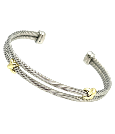 24/7 Wear Gold Xs Two Tone Double Cable Stainless Steel cuff bracelet