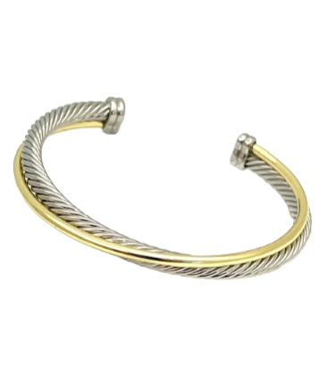 24/7 Wear Wire Twist Two Tone Cable Stainless Steel Cuff bracelet