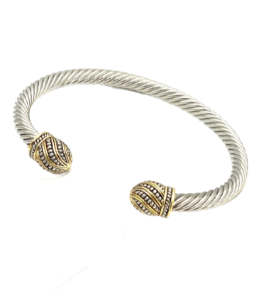 24/7 Wear Rounded Swirl End Caps Two Tone Cable Stainless Steel cuff bracelet