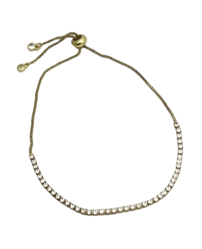 24/7 Wear Gold with Small Clear CZ Crystals Tennis Stainless Steel Slider Bracelet