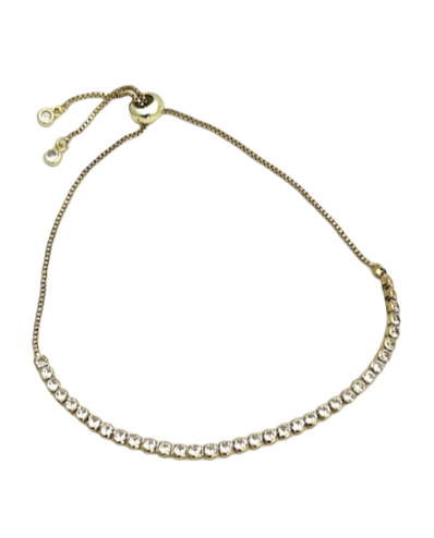 24/7 Wear Gold with Medium Clear CZ Crystals Tennis Stainless Steel Slider Bracelet