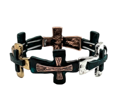 Patina Artisan Stretch Bracelet w/Layered Cross