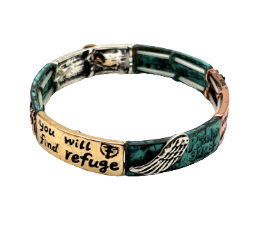 Psalm 91:4 Under His Wings You Will Find Refuge Patina Stretch Bracelet