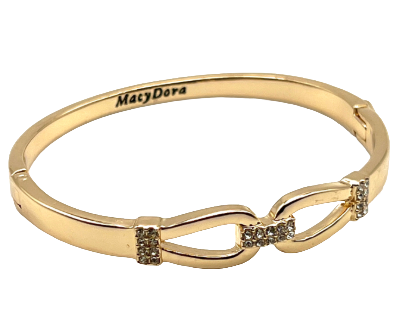 24/7 Wear - Gold and Crystals Double Loops and Clasp - Stainless Steel Bangle