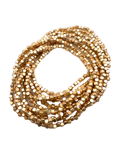 Set of 9 Gold Matte Beaded Bracelets