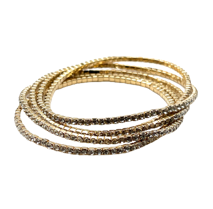 Crystal Bracelets set of 5 - Gold with Clear Crystals