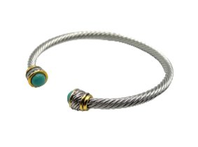 24/7 Wear Turquoise End Caps #3 Two Tone Cable - Stainless Steel bracelet