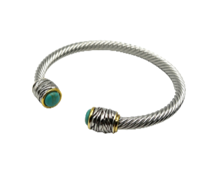 24/7 Wear Turquoise End Caps #2 Two Tone Cable - Stainless Steel bracelet