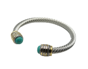 24/7 Wear Two Tone Cable with Turquoise End Caps #1 - Stainless Steel bracelet