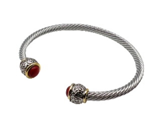 24/7 Wear Red Stone End Caps Two Tone Cable - Stainless Steel bracelet