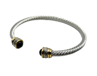 24/7 Wear Black Stone End Caps Two Tone Cable - Stainless Steel bracelet