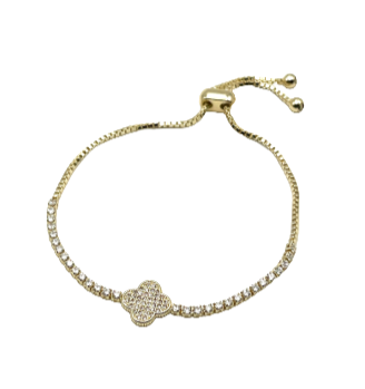 24/7 Wear - Gold and Crystal Clover Slider Bracelet - Stainless Steel