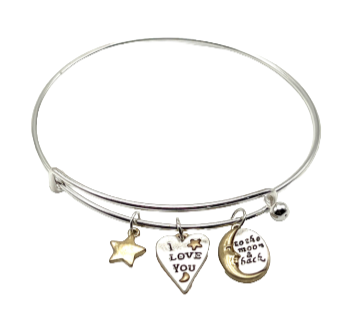 'To the Moon' Silver Wire Bangle Inspirational Charm bracelet