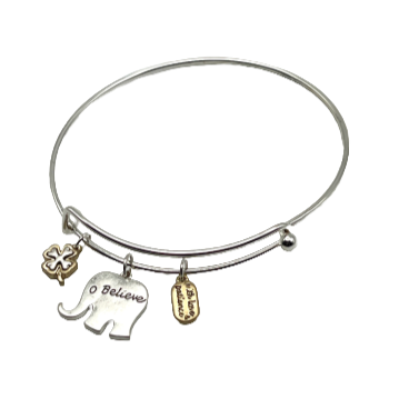 'Believe' Silver Wire Bangle Inspirational Elephant Charm bracelet