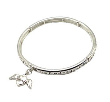 Friend Blessing Silver Stretch Inspirational Winged Heart Charm bracelet