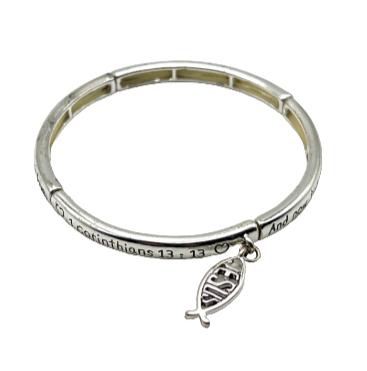 1 Cor. 13:13 Faith Hope and Love Silver Stretch Inspirational Charm bracelet