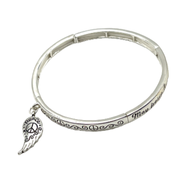 Peace Silver Stretch Inspirational Wing Charm bracelet
