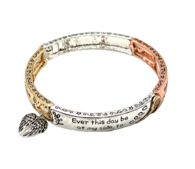 Guardian Angel Prayer Silver Stretch Inspirational Wings Charm bracelet