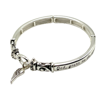 Serenity Prayer Silver Stretch Inspirational Wing Charm bracelet