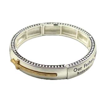 Lord's Prayer Matte Silver Stretch Inspirational Wing Charm bracelet