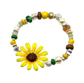 Beaded stretch bracelet with Sunflower Charm