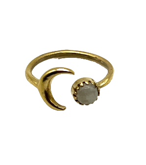 Gold Plated Crescent Moon with Moon Stone Adjustable Ring