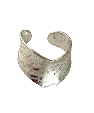 Sculpted Hammered Cuff - Silver Plated Adjustable Ring