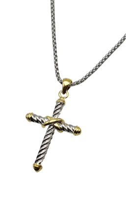 Two Tone Rope Design Cross with 26 inch Box Chain