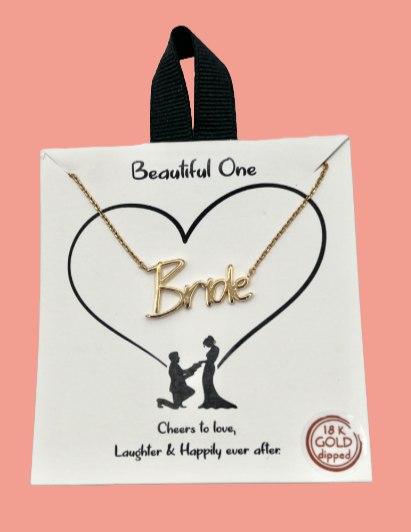 Beautiful One Bride Gold Inspirational Necklace on Gift Card
