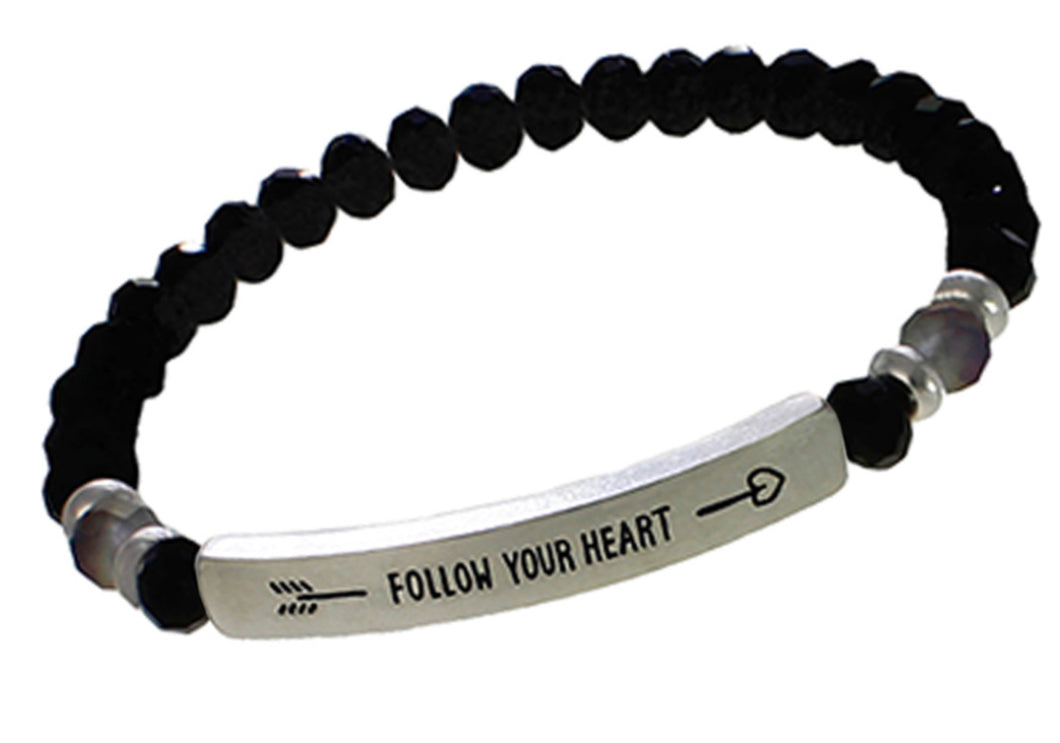 FOLLOW YOUR HEART - Crystal Inspirational Bracelet - Black