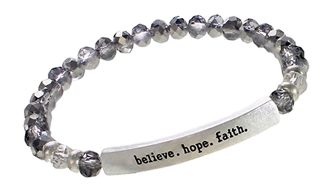 BELIEVE HOPE FAITH - Crystal Inspirational Bracelet - Gray