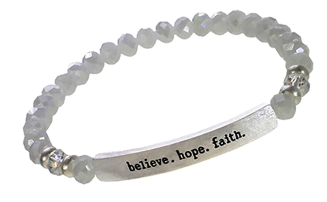 BELIEVE HOPE FAITH - Crystal Inspirational Bracelet - White