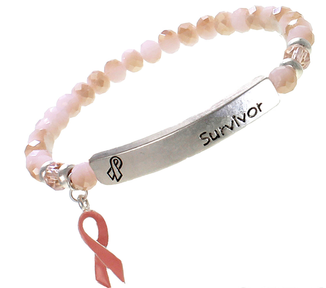 SURVIVOR - Crystal Inspirational Bracelet - Pink Ribbon