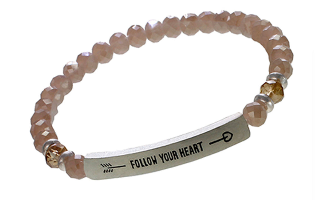 FOLLOW YOUR HEART - Crystal Inspirational Bracelet - Pink
