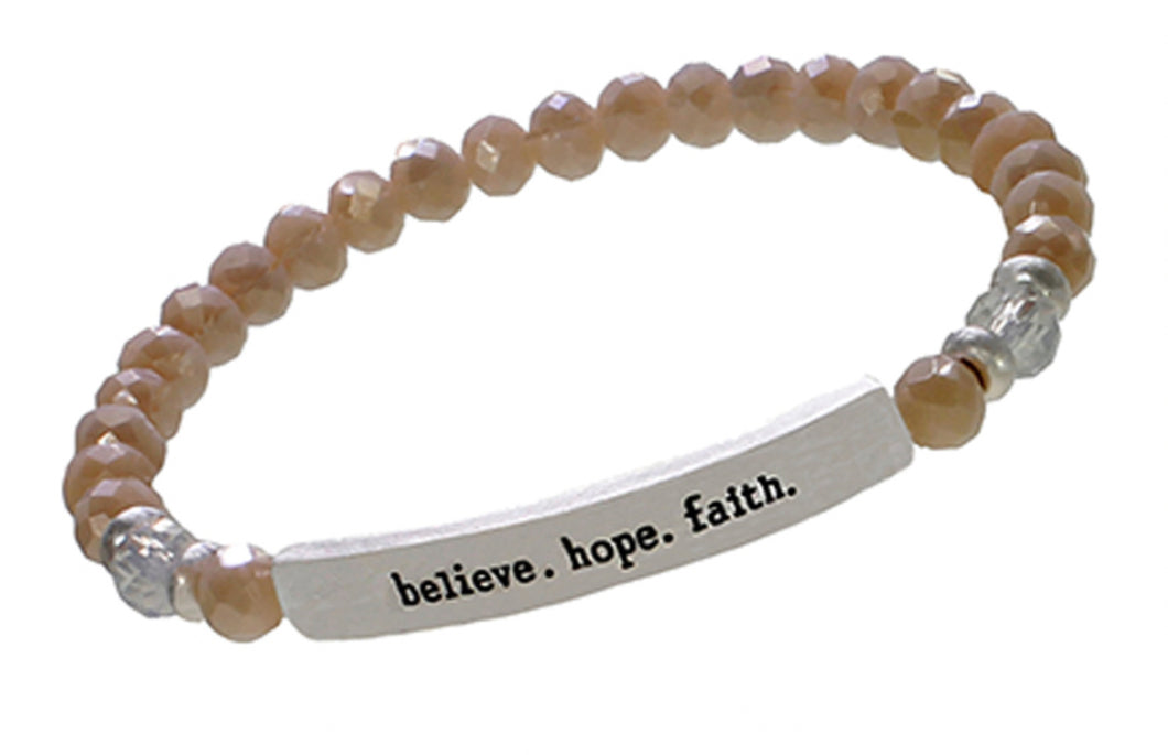 BELIEVE HOPE FAITH - Crystal Inspirational Bracelet - Tan